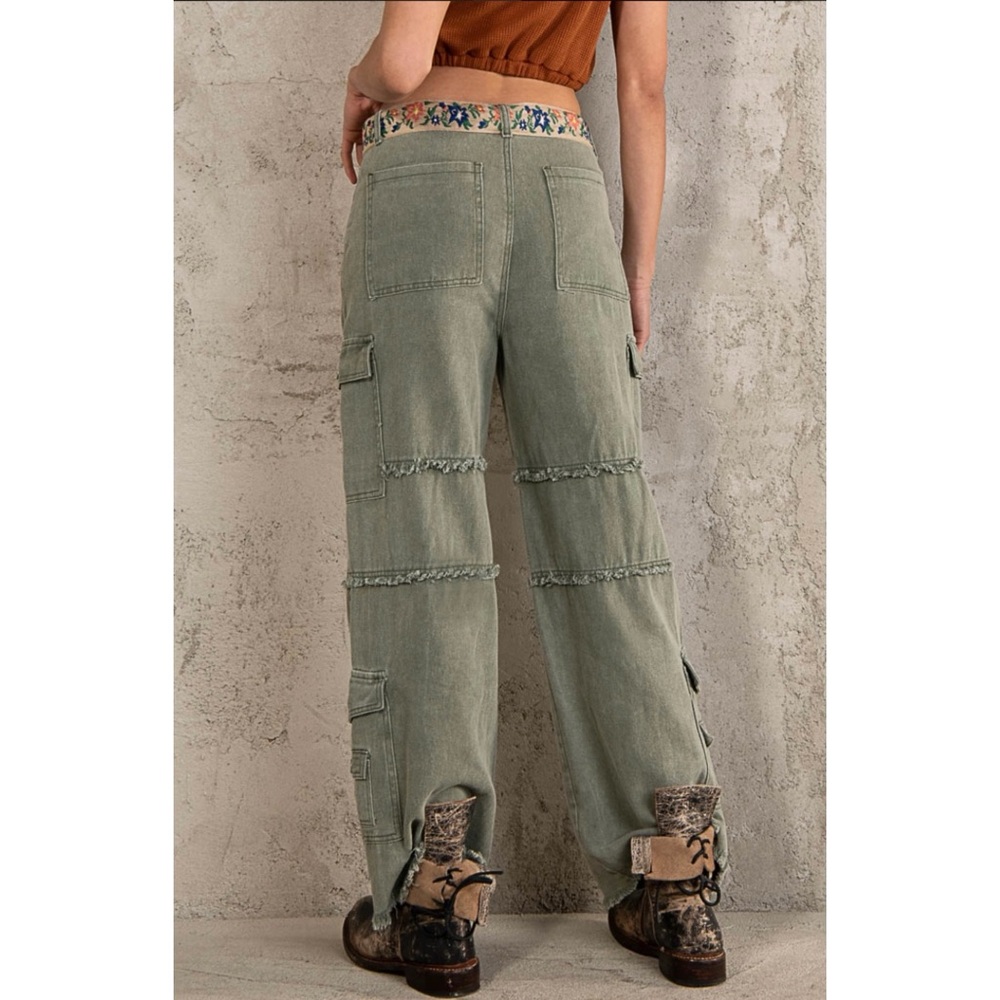 POL Army Green Frayed Edge Utility Jeans Relaxed Fit - Picture 5 of 14